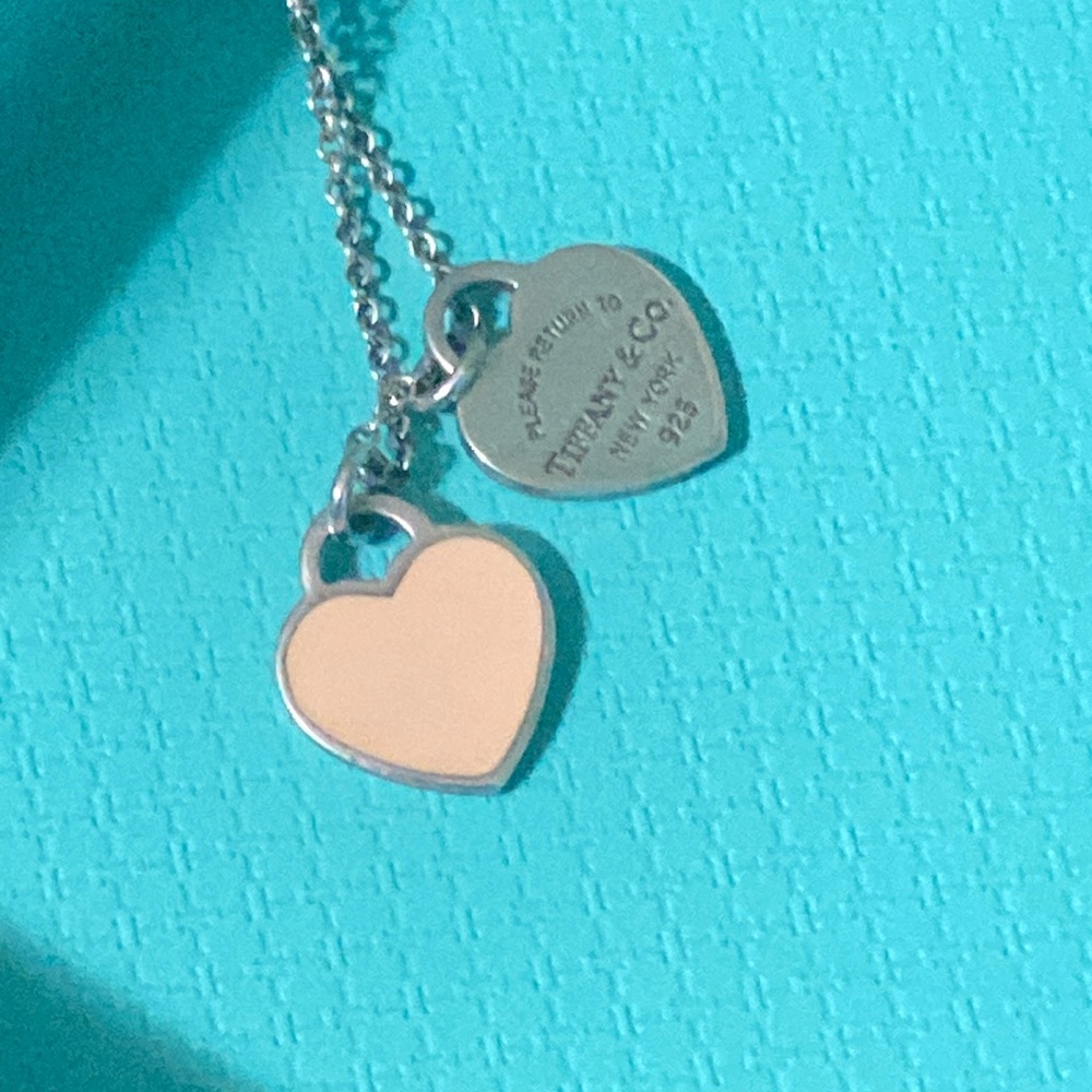 Tiffany and co Cream Double Heart Tag Pendant